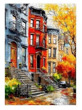 Autumn NYC Brownstone Street Art Puzzle - 1000 pieces 27.5 in by 19.7 in